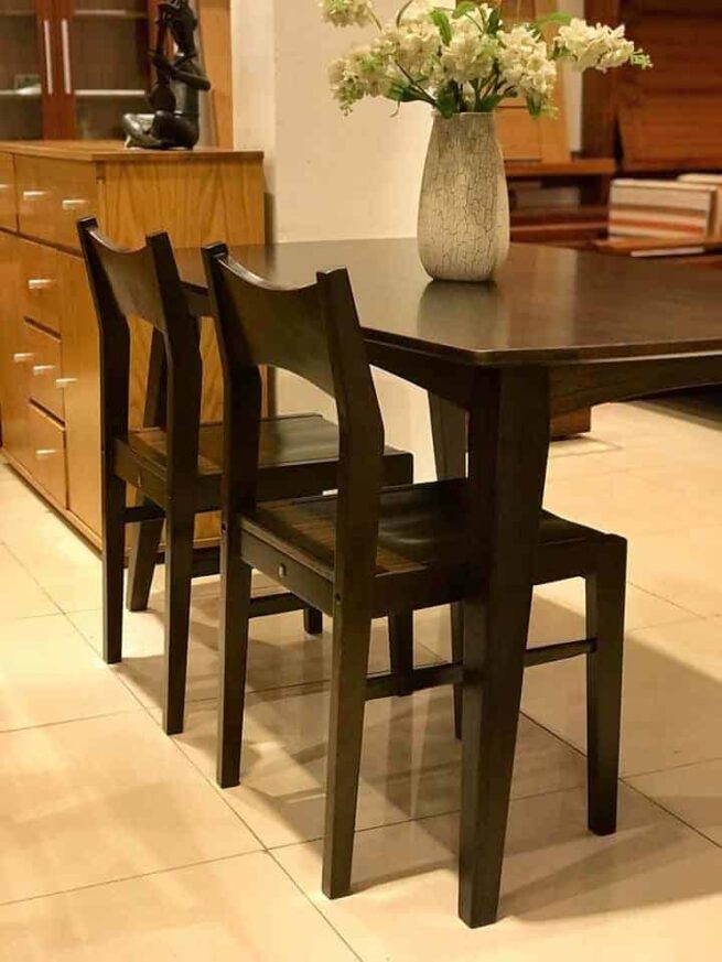Bộ bàn oval dining và ghế new cà phê sơn màu óc chó